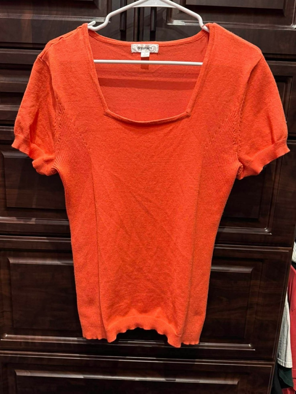 Dress Barn Orange Short-Sleeve Square Neck Knit Top LARGE - Picture 2 of 4
